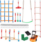 VEVOR Ninja Warrior Obstacle Course for Kids, 1 x 50 ft Weatherproof Slacklines, 500lbs Weight Capacity Monkey Line, Outdoor Playset Equipment, Backyard Toys Training Equipment Set with 10 Obstacles