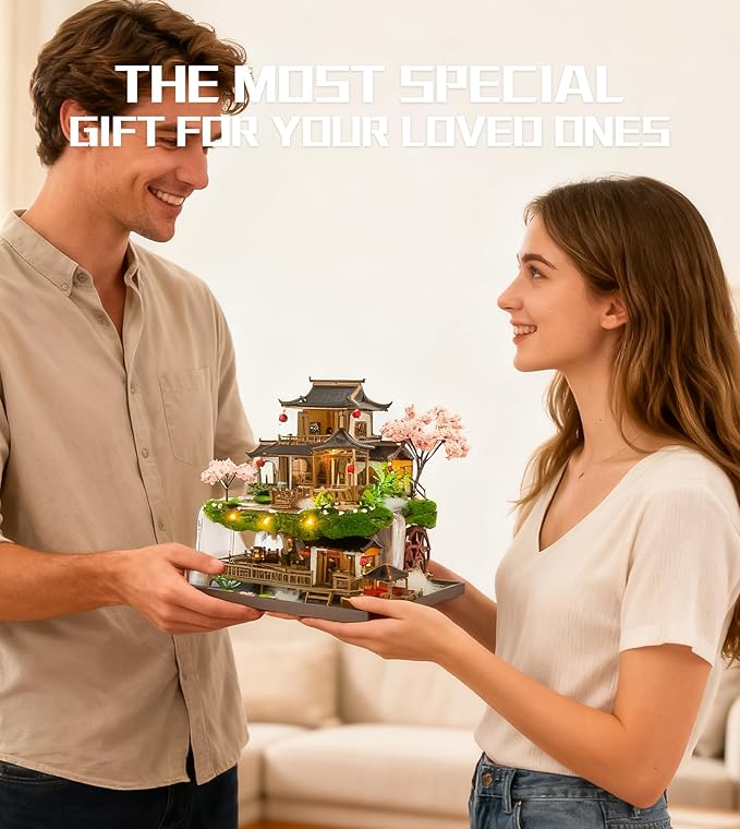 Spilay DIY Miniature Dollhouse Miniature House Kit,DIY Kit Mini Modern Villa Model with Music Box,1:24 Scale Creative Doll House Best Christmas Birthday Gift(Fairyland)