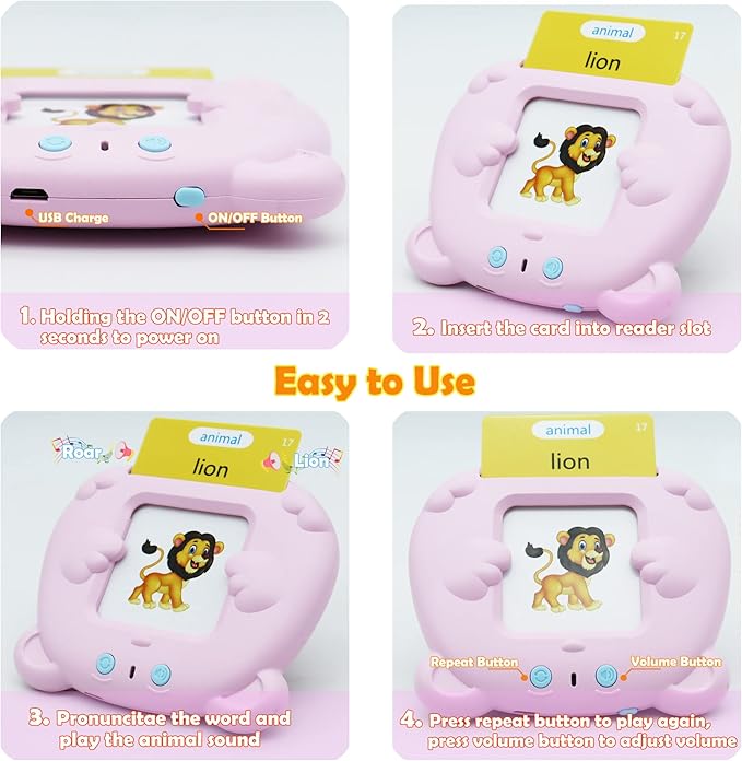 MAYAPHILOS 510 Words Alphabet Talking Flash Cards for 3-8 Years Toddlers, Educational Learning Interactive Toy for Boys Girls Kids Birthday Gifts, Preschool Montessori Speech Therapy Autism Toys Pink