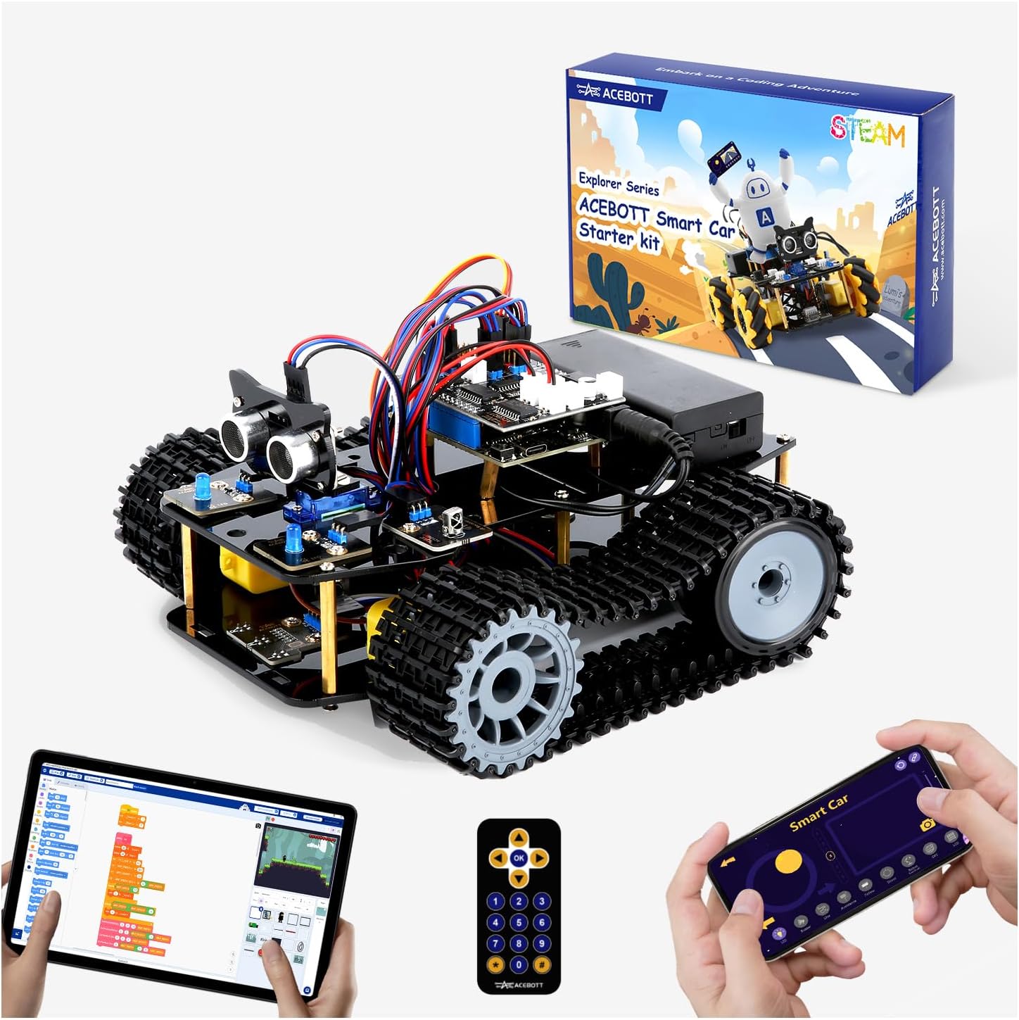 Robotics Kit for Kids Ages 8–12, Smart Robot Tank Car Compatible with Arduino & Scratch, STEM Toys for Boys Ages 8–12, App & Remote Control, Birthday Gift for Boys, Girls and Adults