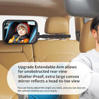 Baby Car Mirror Rear Facing, Safety Adjustable Car Seat Mirror for Baby Extendable Camera Monitor with Hook Clip Design Clear View ShatterProof + 2 Baby on Board Stickers,2 Seat Headrest Hook