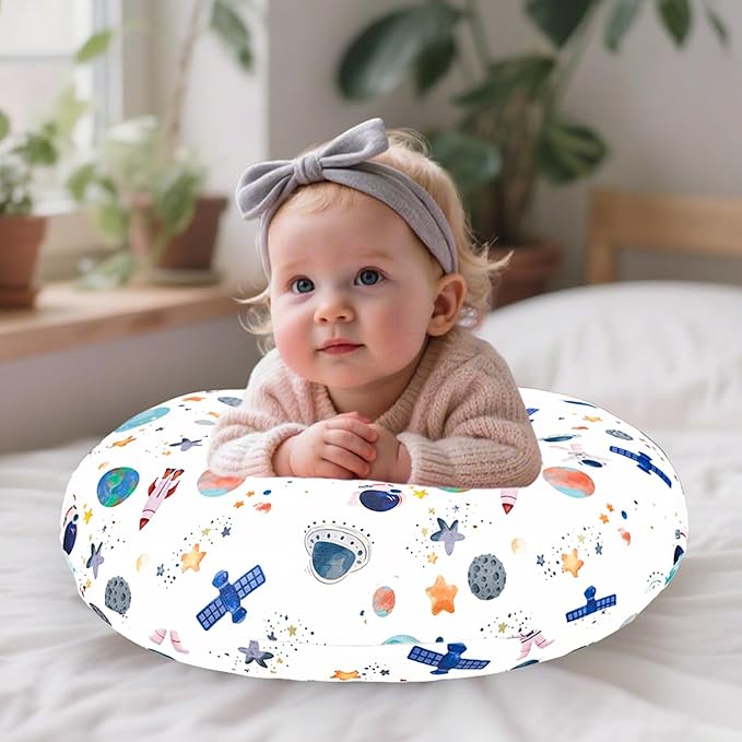 Nursing Pillow Cover, Removable Nursing Covers for Breastfeeding Pillows, Stretchy and Soft Fit for Baby Girls Boys Newborn, White Space(Only Cover)