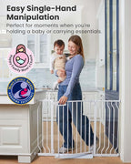 Mom's Choice-GROWNSY Baby Gate for Stairs, 29.5"-48.4" Pressure Mounted Baby Gate for Top of Stair&Doorway with V-Shaped Rods, Anti-Trip Pedal, Extra Wide Stairs Dog Gate Easy Install w/Red Reminder