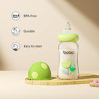 YOHKOH Natural Glass Baby Bottle with Natural Response Nipple, Newborn Anti-Colic Baby Bottles, Wide Neck Mushroom Cap Baby Bottle, Clear (Green, (5.4oz (Pack of 2))