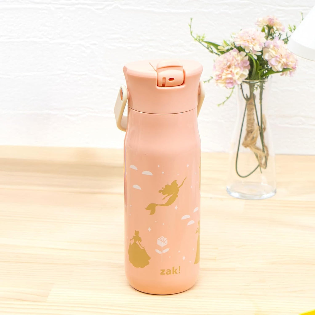 Zak Designs Harmony Disney Princess Water Bottle for Travel or At Home, 20oz Stainless Steel with Straw Lid and Vacuum Insulation (Ariel, Aurora, Belle, Cinderella, Jasmine, Moana, Rapunzel, Tiana)