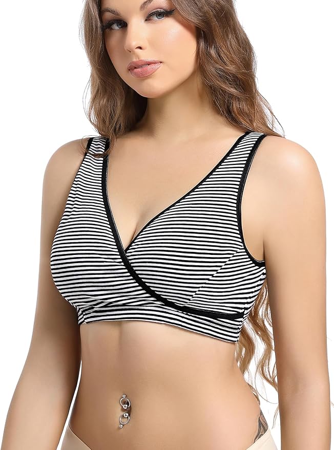 SUIEK 4 Pack Nursing Sleep Bra Maternity Bralette Cotton Breastfeeding Bras