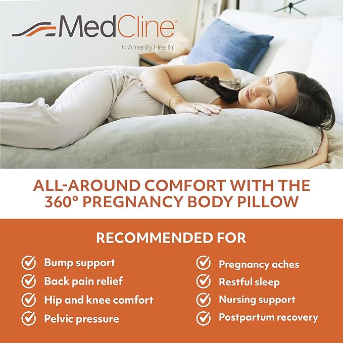 MedCline Pregnancy Pillow, Full Body Maternity Pillow For Side Sleeping, Comfortable Support for Bump, Back, Hip & Knees, Memory Foam Filling & Removable Cover, Pregnancy Essentials for Expecting Moms