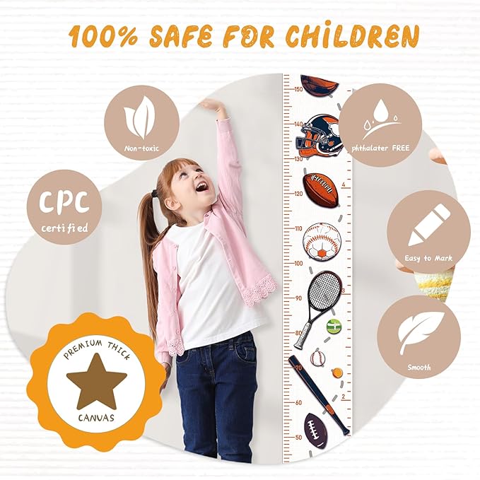 Personalized Name Growth Chart Wall Decor for Kids – Canvas Removable Height Chart Measuring Ruler 59" x 7.9" (Balls)