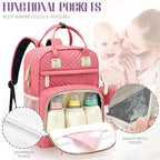 Tuwubi Diaper Bag Backpack, Baby Essentials Travel Tote Bag, Multi function Waterproof Backpacks, Travel Essentials with Stroller Straps & Pacifier Case - Pink