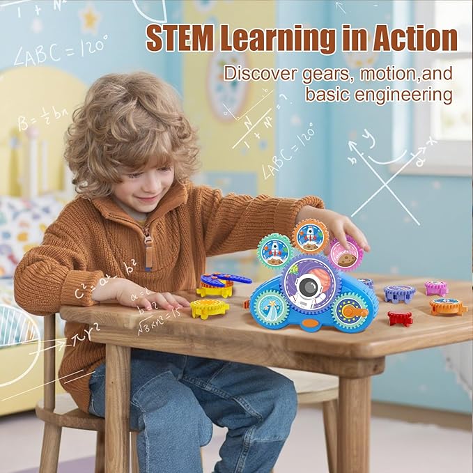 STEM Gears Toys for Kids Ages 3+, Creative Learning Building Blocks, 18Pcs Educational Construction Toy Set, Electric & Manual Dual Mode, Versatile Gear Playset Gift for Boys & Girls