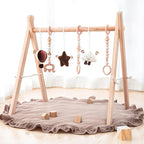 Razee Wooden Baby Play Gym Play Mat, Foldable Baby Gym with 6 Hanging Sensory Toys for Newborn Shower Gift