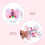 Birthday Hair Bow for Baby Girls 1 2 3 4 5 6 Year Old Sprinkle Hair Clips Happy Birthday Decorations for Girls Toddlers With Pom-Poms Ice Cream Candy Party Pink Hair Accessories for 5th Sweet Party