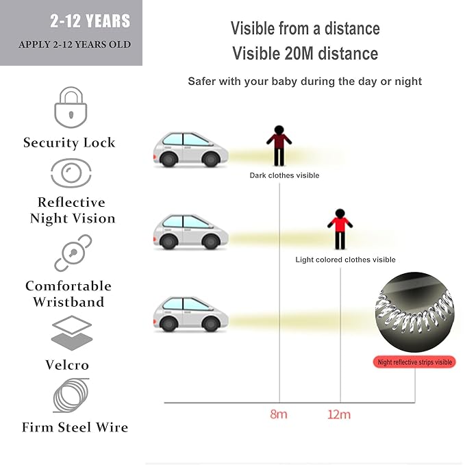 Toddler Harness Walking Leash- Child Anti Lost Wrist Link - Child Safety Harness - Upgrade with Reflective(6.5ft) - for Boys and Girls,Not Easy to Open Without Key (Cool Black)