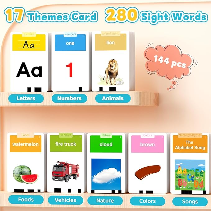Toddlers Talking Flash Cards with American accent & 288 Sight Words, Speech Therapy Toys for 3 4 5 6 Years Old Boys and Girls, Learning Educational Montessori Sensory kit, Kids Birthday Gifts