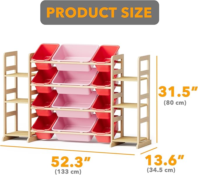 SpaceAid Toy Storage Organizer with 6 Shelves and 12 Bins, Toy Organizers Storage Bookshelf, Kids Bin Shelf Toys Box Bookcase for Bedroom Playroom Organization Room Decor, Red and Pink