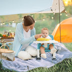 Baby Travel Booster Seat with Double Tray, BabyBond Upgraded Toddler Portable Baby Chair, Booster Seat for Dining Table, Stable and Foldable Booster Baby Chair for Indoor/Outdoor (Blue Sea World)