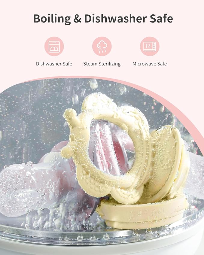 Silicone Baby Fruit Food Feeder (2 Pack) with Freezer Nibble Tray, Breastmilk Popsicle Molds for Baby Teething Relief, Feeder for Safe Infant Self Feeding, BPA Free, Dishwasher Safe, 3 Month+ Pink