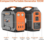 100W Portable Power Station with Foldable Solar Panel, 110V Power Bank with AC Outlet, Rechargeable Battery Generator Power supply for Outdoor, Camping, RV, Travel, Emergency Backup