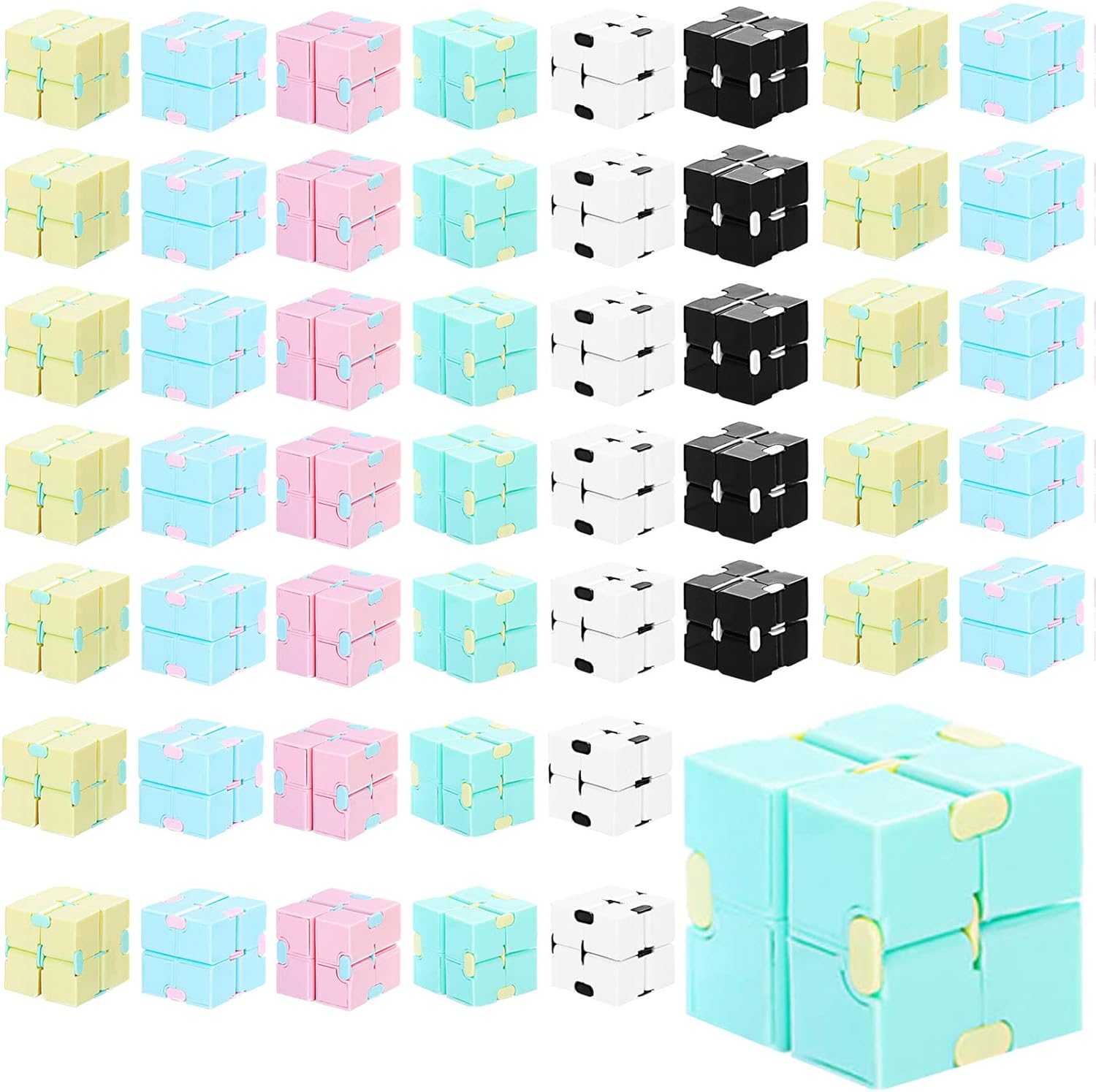 48 Pcs Cube Sensory Toy Handheld Infinite Cube Flipping Hand Cube Desk Gift Portable Blocks for Teen Adult Anxiety Stress Relief Valentine's Day (Macaron Style)