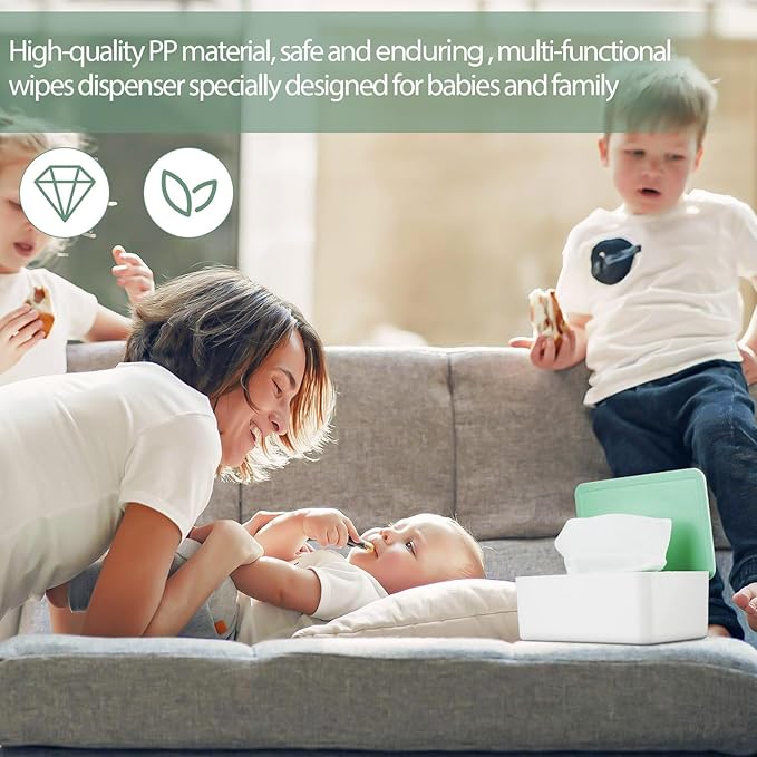 Diaper Wipes Dispenser Wipes Holder, Wipes Tissue Case Keeps Wipes Fresh Tissue Wipes Container with Lid (Green)