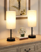 Plus Bedside Table Lamps Set of 2-3 Color Temperatures Pull Chain Lamp with AC Outlet Charging Port, Round Night Stand Lamps for Bedroom Guest Room Office, Bed Side Light with E26 LED Bulbs