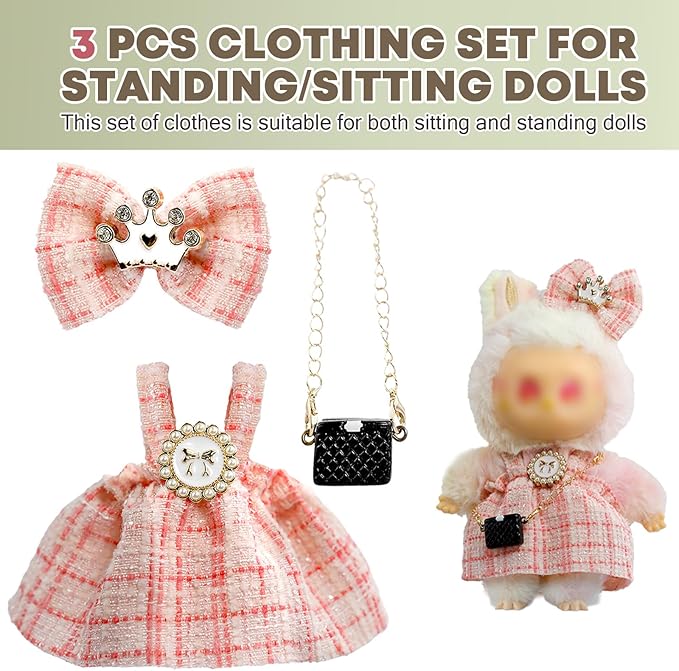 Clothes for LA BUBU 17cm Doll (NO Doll),Outfit for LA BUBU,Dress and Hairpin Set for LABUBU Dress Up,Accessories for LA BUBU