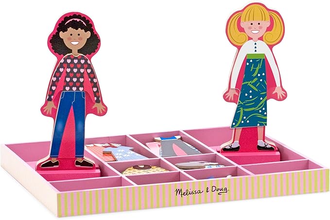 Melissa & Doug Abby and Emma Magnetic Wooden Dress-Up Dolls Play Set (55+ Pieces), Magnetic Dolls, Pretend Play & Preschool Toys for Kids 3+