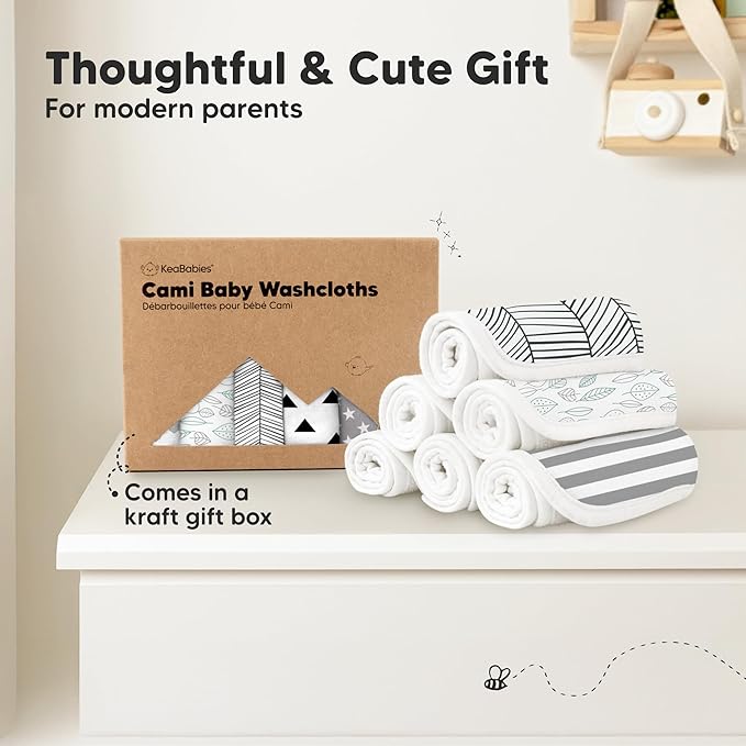 6-Pack Cotton Baby Washcloths for Newborn - Organic Cotton Muslin Soft Wash Cloths for Babies, Infant, Kids, Toddler Towels for Boy, Girl,Super Absorbent Face Cloths,Scratch-free Baby Rags (Grayscape)