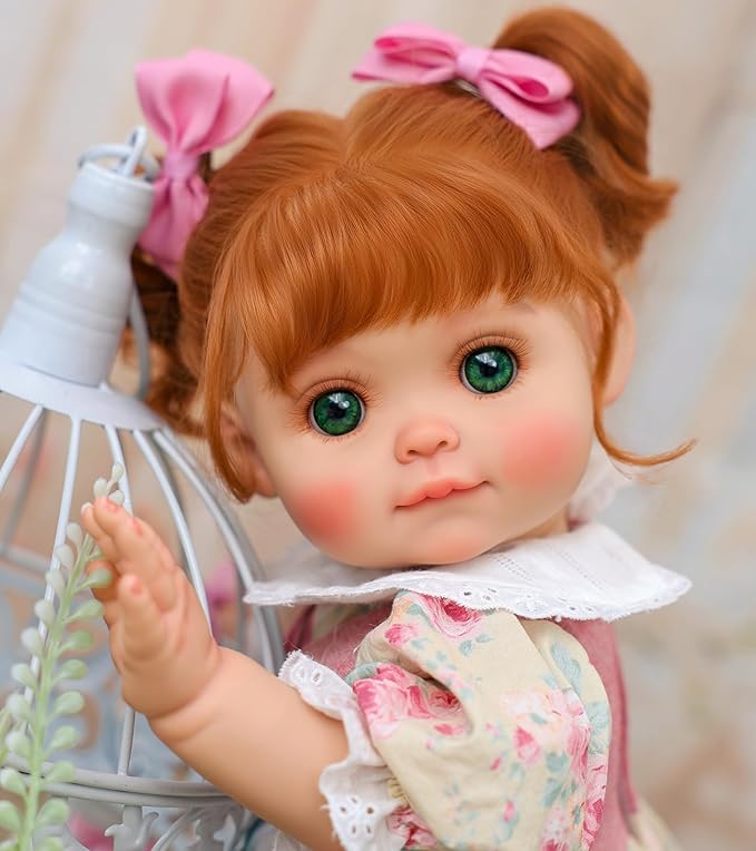 Baby Doll, 18 Inch Realistic Reborn Toddler Real Life Baby Dolls with Vintage Floral Dress, Little Bear & Woven Basket, Premium Collectible Doll Gifts for 3+ Year Old Girls