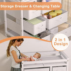 Glaf Baby Changing Table Dresser with 6 Storage Drawers and Pad, Diaper Changing Station Multifunctional Nursery Changing Table for Newborn Baby and Infant(White)