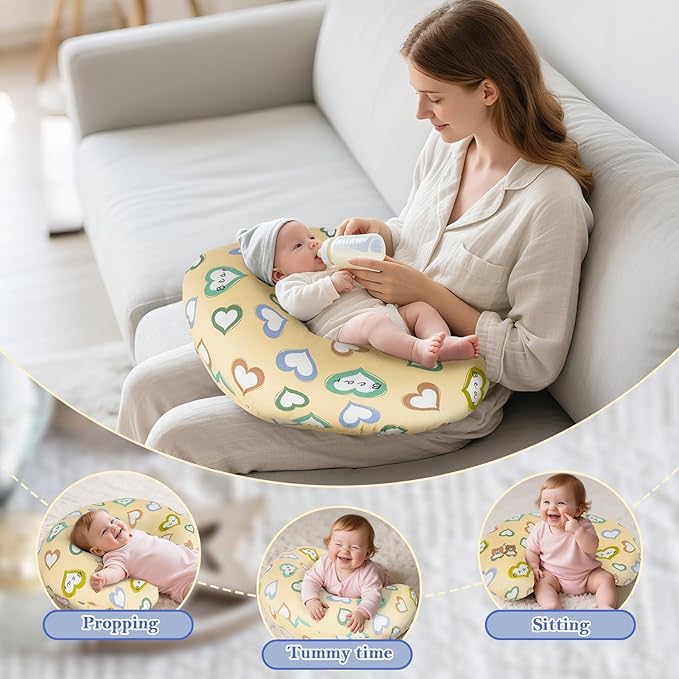 Nursing Pillow Cover, Soft Breathable Cotton, Fits Standard Breastfeeding Pillows, Nursing Pillowcase Removable Washable & Hypoallergenic for Newborn Baby Girls & Boys,Cover Only (1 Pcs, Love)