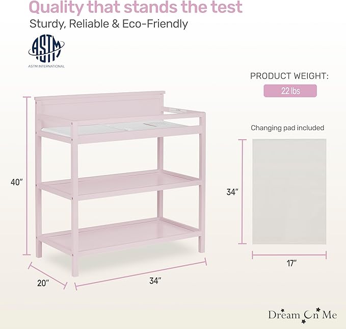 Dream On Me Jax Universal Changing Table, Blush Pink , 34x20x40 Inch (Pack of 1)