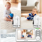 Split-Screen Baby Monitor with 2 Cameras No WiFi, 30H Battery, Pan-Tilt-Zoom, Monitor para bebés with Night Vision, 2-Way Audio, Room Temp Sensor, Lullaby, Plug & Play - Ideal for Travel