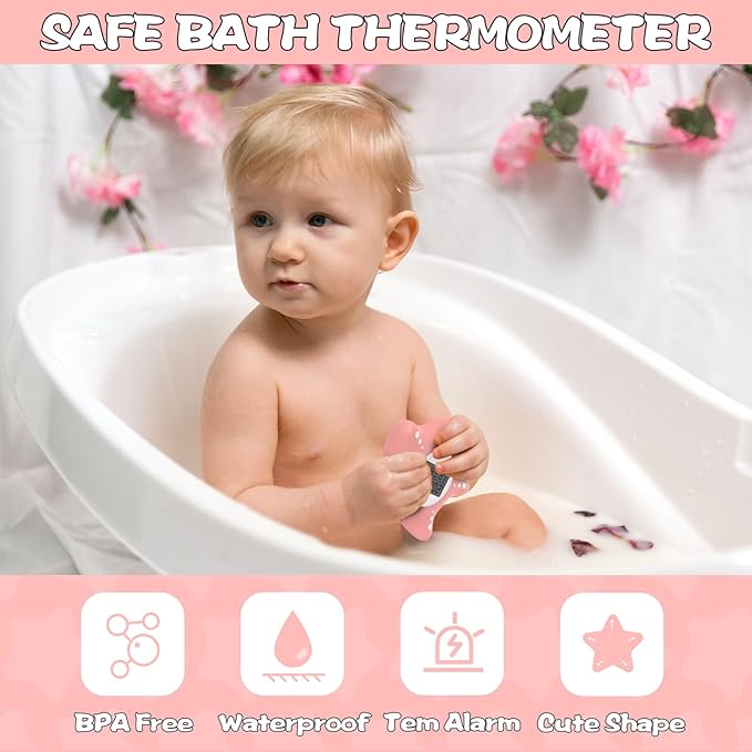 Safety Baby Bath Thermometer with Upgraded Chip, Digital Water Thermometer for Infants Bathtub, Accurate Temperature Testing and Color Alarm, Switching Between ℉ and ℃
