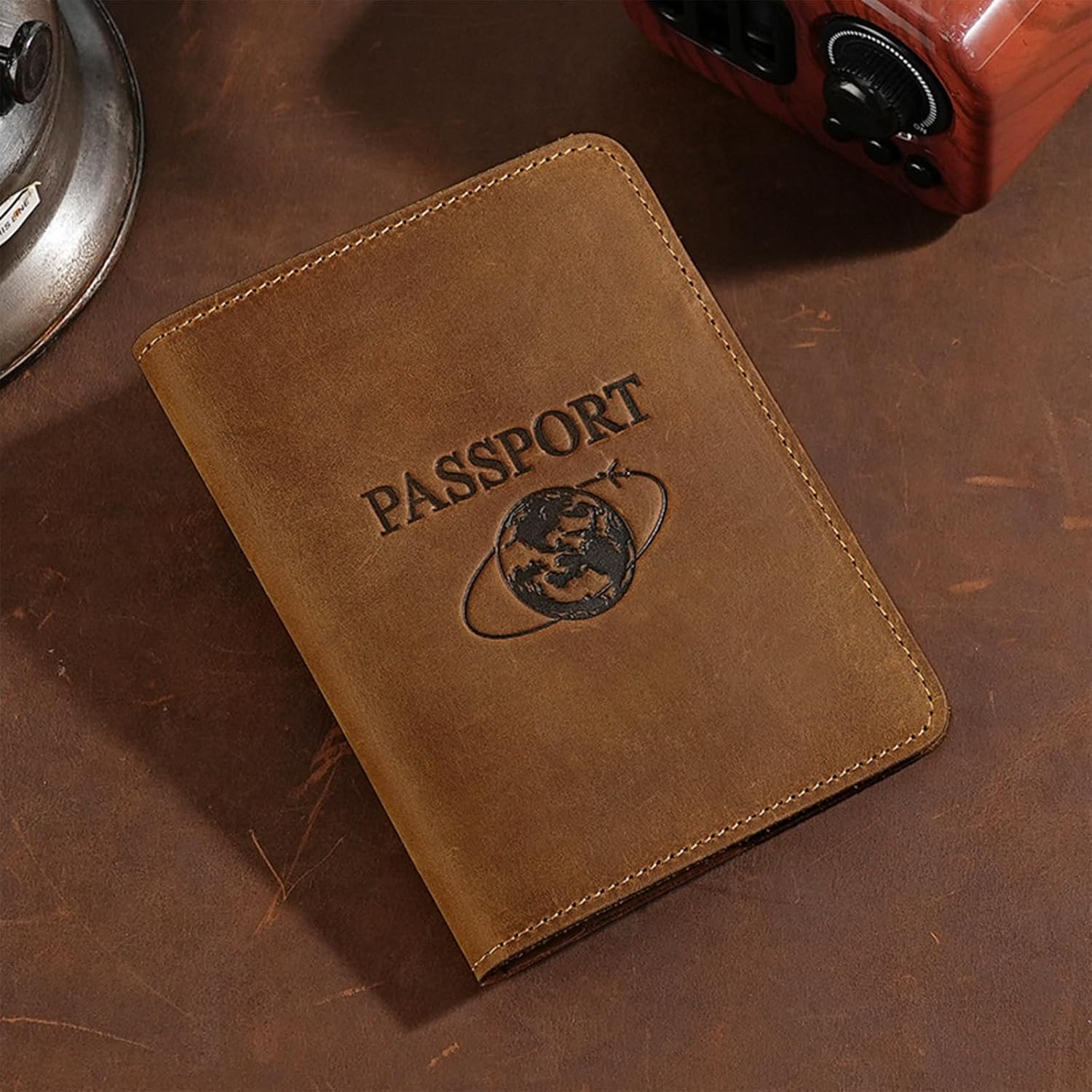 BIAOTIE Premium Leather Passport Holder Covers, Rfid Travel Wallet Passport Document Holder, Travel Essentials Wallet Cover Case for Men and Women (Light Brown)