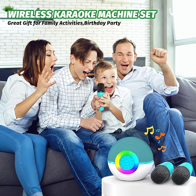 Mgaolo Mini Karaoke Machine for Kids Adults,Portable Bluetooth Speaker with 2 Wireless Microphones,Gift Toys with MP3 Player for Boys Girls 3-12 Year Old Birthday Family Home Party Present (Green)