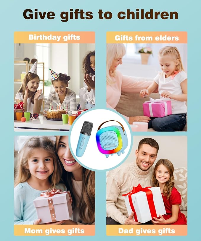 Mini Karaoke Machine Speaker for Kids Adults, Portable Bluetooth with 2 Wireless Microphones, Children's Day Birthday Gift Ideas for Toys for Teens Boys and Girls Aged 4, 5, 6, 7, 8, 9, 10, 11, 12+