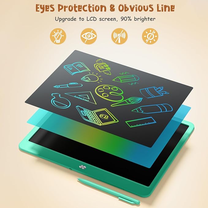 LCD Writing Tablet for Kids, 15 Inch Large Screen Doodle Board Drawing Writing Tablet Board, Educational Toddler Toys Birthday Gift School Office Notes for 3-12+ Year Old Girls Boys, Green