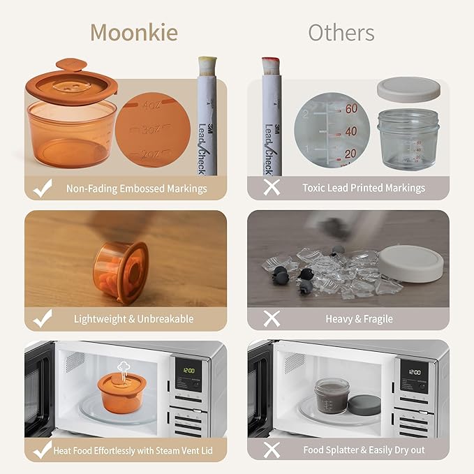 Moonkie Silicone Snack Containers for Kids and Toddlers | 8 oz Baby Food Containers with Airtight Lids and A Snack Lid | Baby Food Jars | BPA Free | Freezer & Dishwasher Safe | 6 Pack