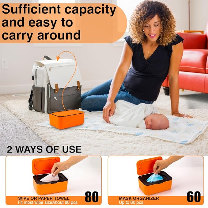 Baby Wipes Dispenser, Wipe Holder for Baby & Adult,Keeps Wet Tissue Fresh, Non-Slip Wipes Case,Easy Open & Close， Flushable Wipe Container with Sealing Design Lid