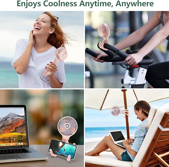 snawowo Mini Handheld Personal Portable Fan, Baby Stroller Fan, Car Seat USB or Battery Powered, with Flexible Tripod Clip on Student Bed Desk Bike Crib Treadmill Camping Traveling(Pink)