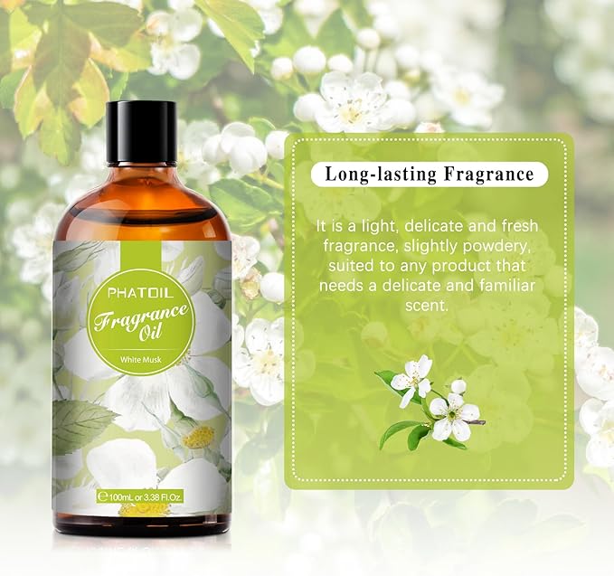 PHATOIL 3.38FL.OZ White Musk Fragrance Oils for Aromatherapy, Essential Oils for Diffusers for Home, Perfect for Diffuser, DIY Candle and Soap Making, DIY Scented Products - 100ml