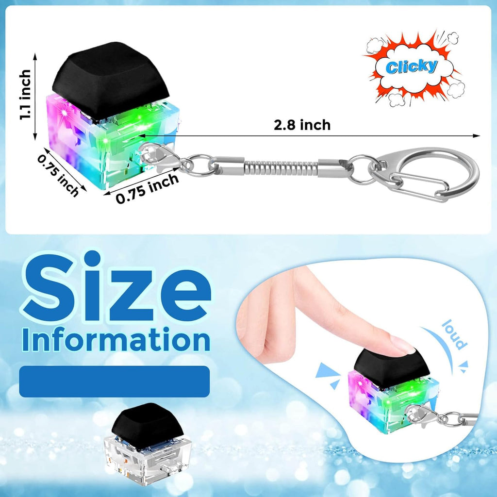 Keyboard Fidget Toys, Keyboard Fidget Keychain Keyboard Decompression Toys Keyboard Fidget Toy Button Stress Relief Gifts for Adult and Kids,Finger Clicker Toys,ADHD Toy,Cool Fidgets(LED Light-Black)