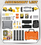 Lehoo Castle Kids Tool Bench with Electric Drill and Construction Vehicles, 2-in-1 Workbench and Toolbox for Toddlers, STEM Learning Toys for Age 3-5, Birthday Gift for Boys & Girls