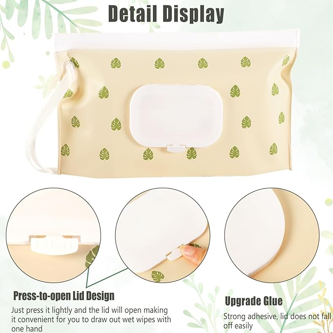 FEBSNOW 2 Pack Baby Wipes Dispenser, Portable Refillable Wipe Holder Baby Wipes Container Travel Wipes Case Reusable Boho Wet Wipes Pouch