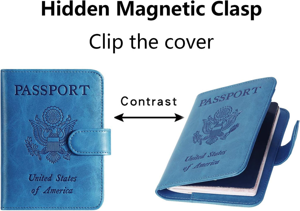 Passport Holder Cover Wallet RFID Blocking Leather Card Case Travel Accessories for Women Men (Blue)