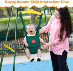 4-in-1 Toddler Swing Set & Baby Jumper and Bouncer for Toddlers, Foldable Baby Swing Stand for Outdoor Indoor Play, Easy to Assemble and Store for Ages 6 Months to 10 Years Old (Dark Green)