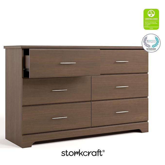 Stork Craft Brookside 6-Drawer Dresser (Hazelnut) – GREENGUARD Gold Certified, Wood Dresser for Bedroom, Kids & Nursery Storage Chest, Safety Interlocking Drawers, Pre-Installed Tracks, Kids Chest