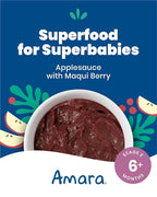 Amara Organic Baby Food - Stage 2 - Applesauce & Maqui Berry - Baby Cereal to Mix With Breastmilk, Water or Baby Formula - Shelf Stable Baby Food Made from Organic Fruit - 5 Pouches, 3.5oz Per Serving