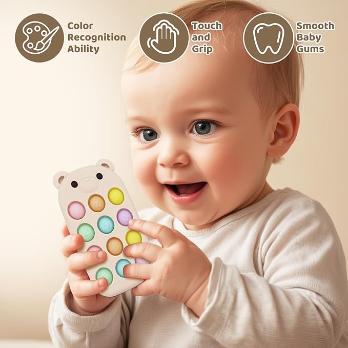 Baby High Chair Suction Toys Teething Chew - Baby Teething Toys Silicone Teethers Table Toys, Food Grade Silicon for 6 12 18 Months (RPinkBeige)